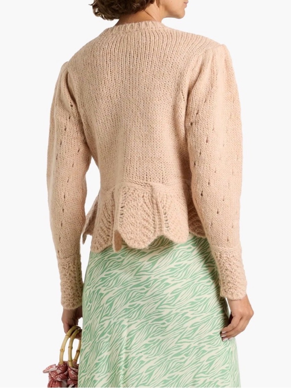 FARM Rio Sand Ruffle Knit Cardigan Mohair Wool Size XL Made in Italy - Picture 6 of 11